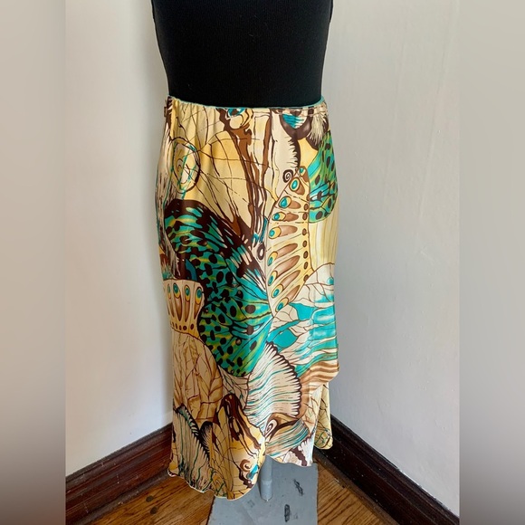 VTG y2k 2000s Russel Keng 100% Silk Midi Monarch Butterfly Skirt Layered Bias 8 - Picture 13 of 13